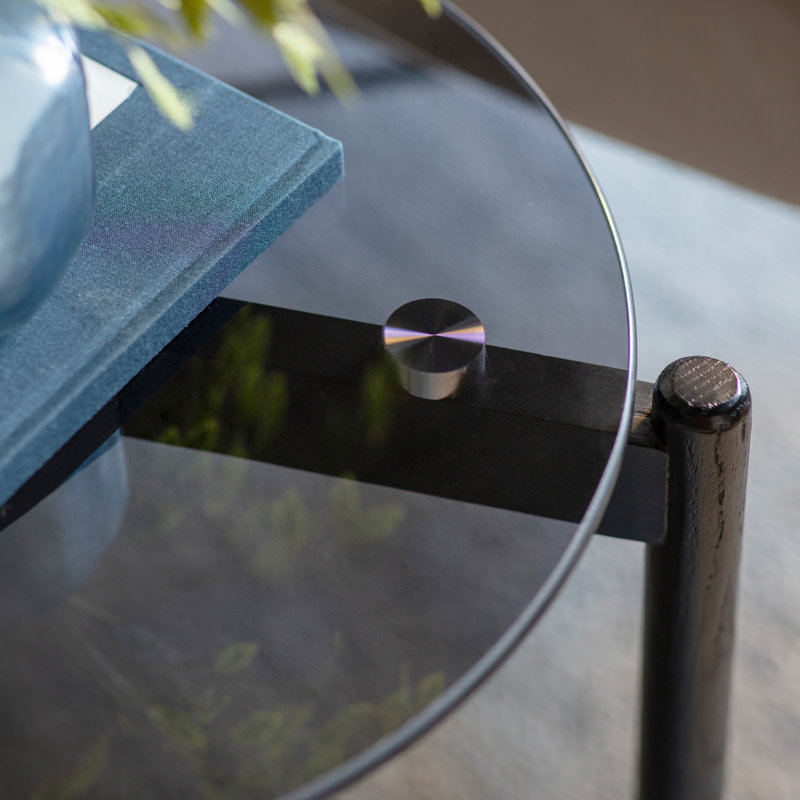 Watts Glass Top End Table, Black, Tempered Glass