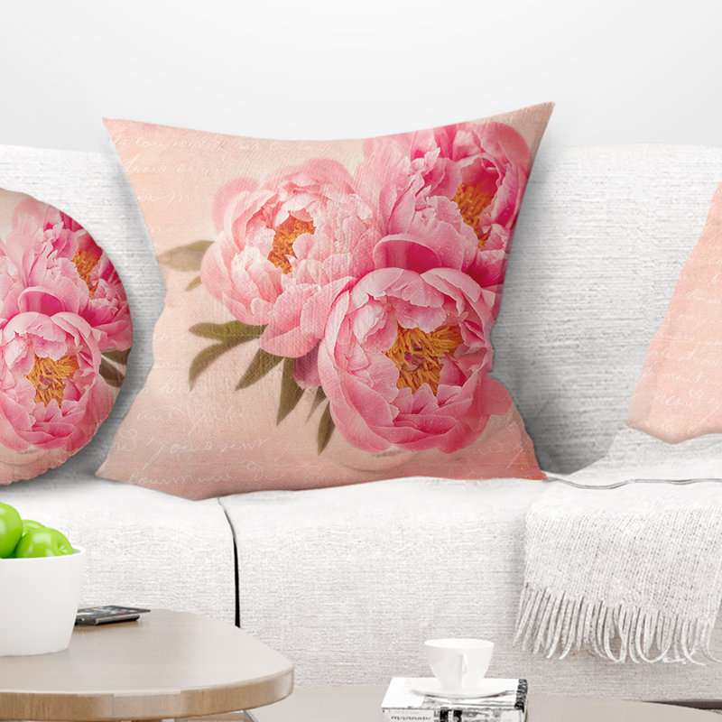 Design Art Floral Peony Flowers Against Scribbled Square Pillow