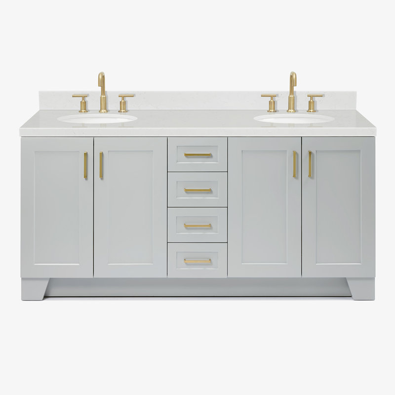 73 IN.  Single Bathroom Vanity, Gray,  White Quartz, Oval