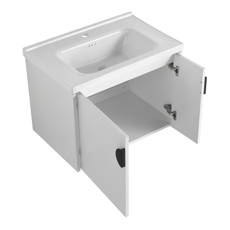 Ensemble de meuble-lavabo simple 27,75 po avec fixation murale en céramique Walkiria, Blanc, Noir