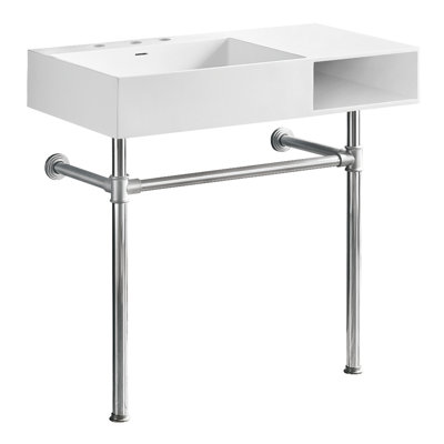 Kingston Brass Aurelius 36-Inch Solid Surface Console Sink With Stainless Steel Legs (8-Inch, 3-Hole)