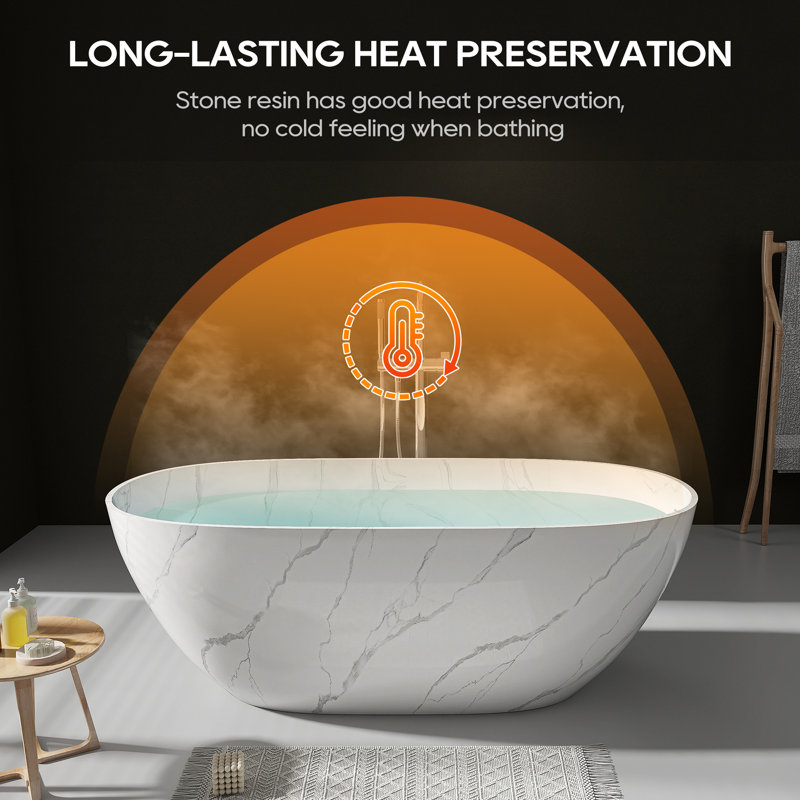 63" Marble-pattern Solid Surface Freestanding Soaking Tub