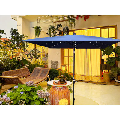 Outdoor Patio Umbrella 2.5X2.5M Square, Led Lighted Solar, 8 Ribs, Waterproof, Crank Lift, For Garden Backyard And Pool, Turquoise, 32 Lights, Weather Canopy Square Solar With