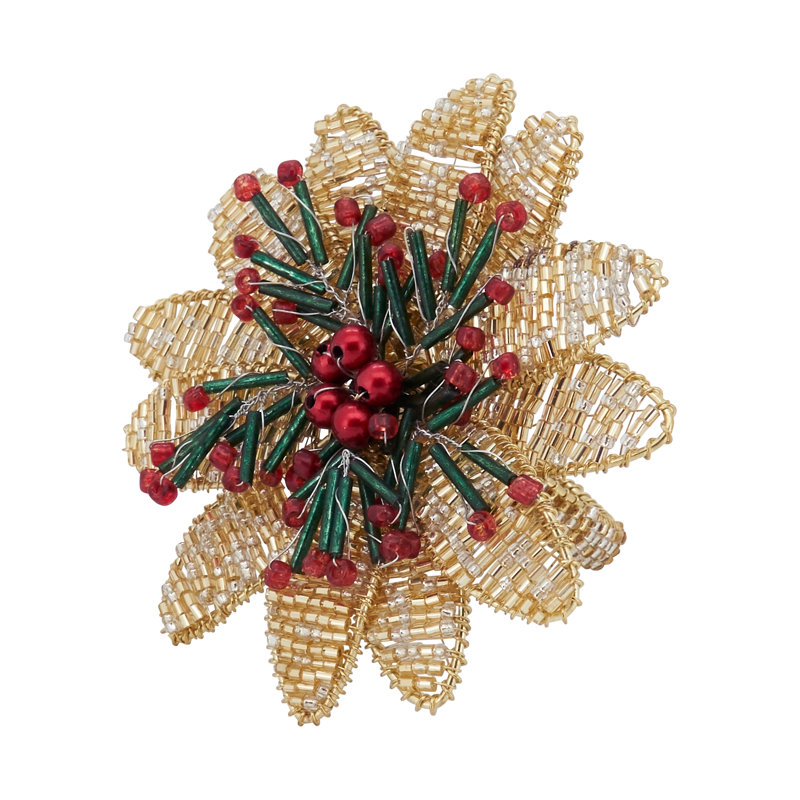Gold Beaded Flower Design Napkin Rings, Set of 4