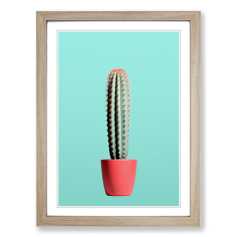 Cactus Minimalism Art - Framed Print, Oak Framed, 34cm H x 25cm W x 2cm D