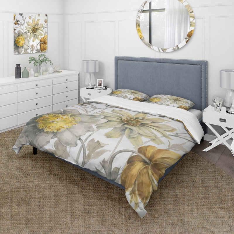 Farmhouse / Country Polyester Weave / Muslin Floral Duvet Cover, King Duvet Cover + 2 Shams