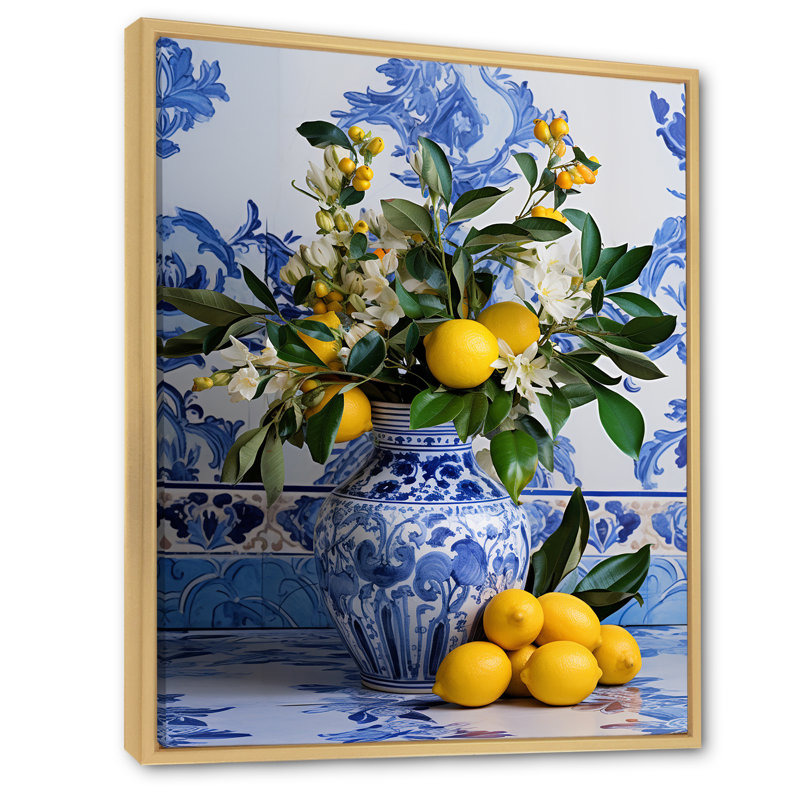 Carreaux grecs nature morte cuisine III - Boho Pottery, art mural, Cadre flottant brun, H 40 po x l 30 po x P 1,5 po