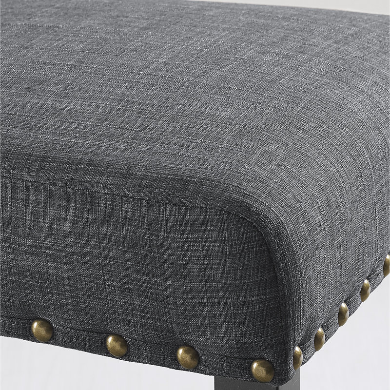 2 tabourets de bar gris - structure en bois franc et tête de clou, H 44 po, siège H 30 po, 16 po x 23 po 2 bois massif, garniture, dimensions 16 po x 23 po