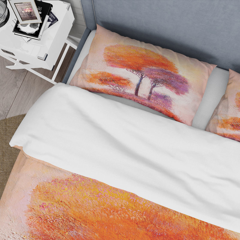 Colorful Trees Impression I - Ensemble de housse de couette traditionnel - Microfibre de polyester