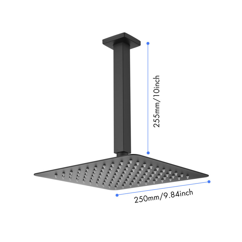 Bathroom Showerhead - Matte Black Stainless Steel, High Rainfall Design Shower Head Black, Steel With Scale Feature For