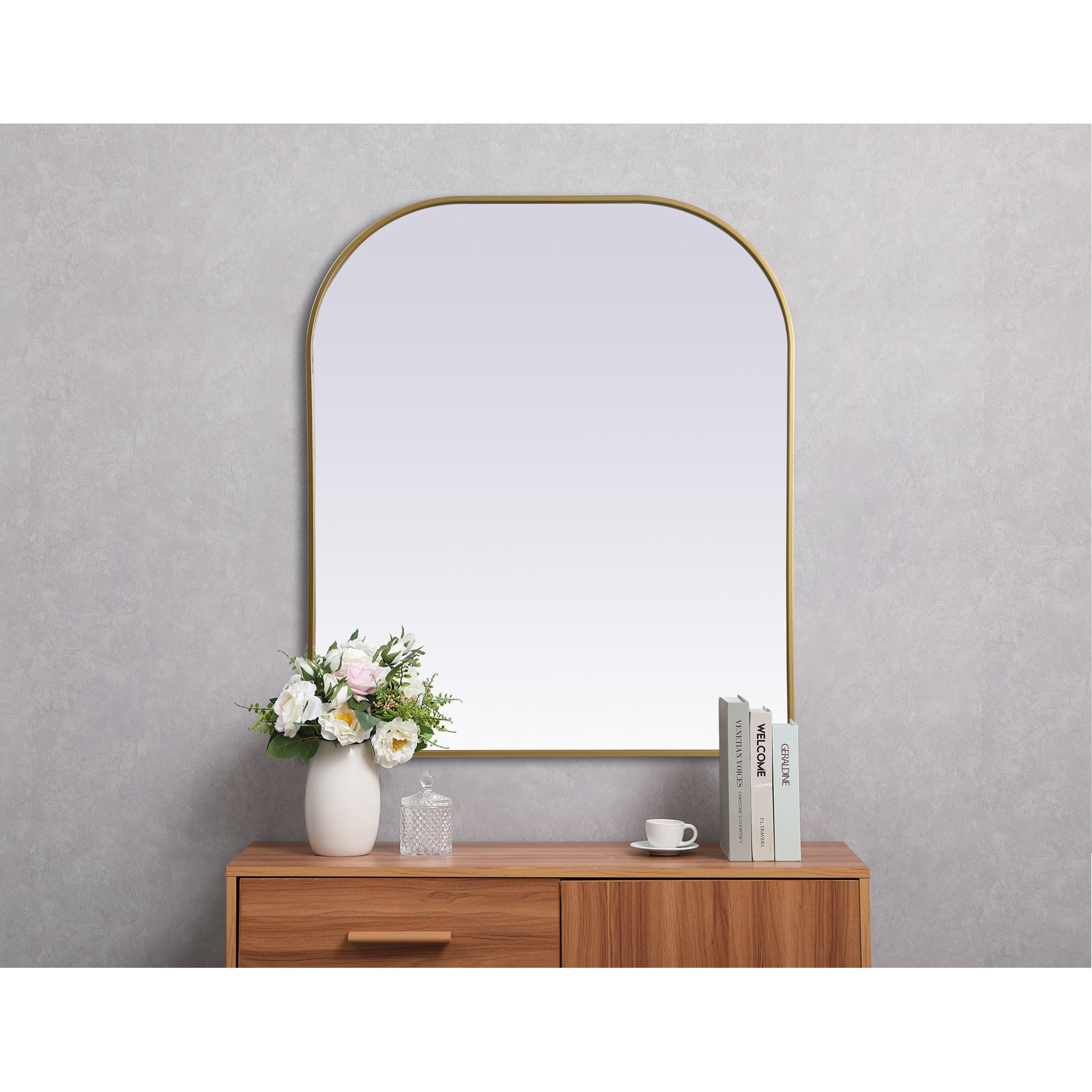 Sabine Metal Wide Arch Wall Mirror, Brass, 42" x 36"