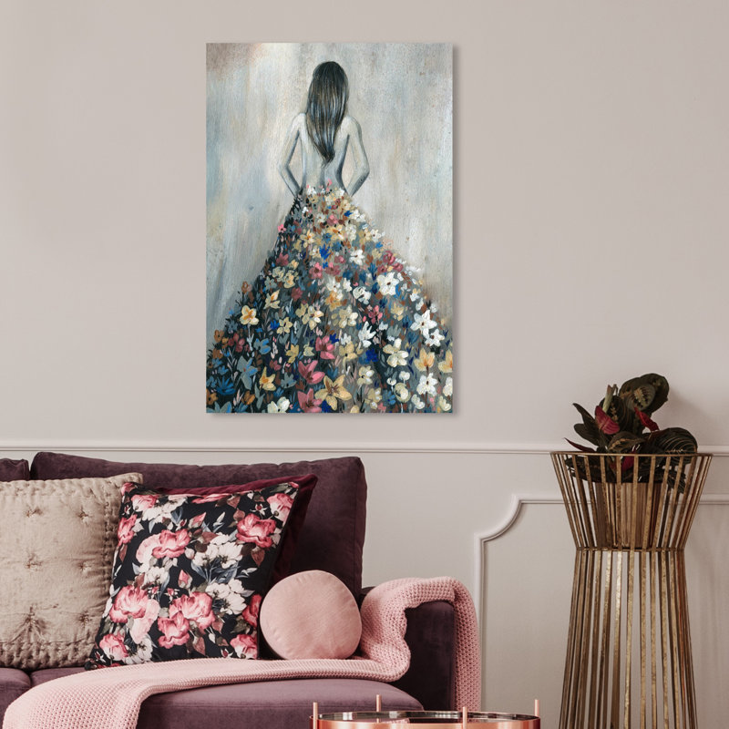 " Girl With Flower Thoughts ", Wrapped Canvas, 30" H x 20" W, No Frame