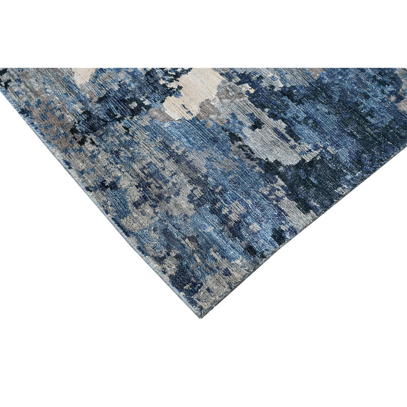 Hand Knotted Area Rug in Blue/Beige, Runner 2'6" x 8'