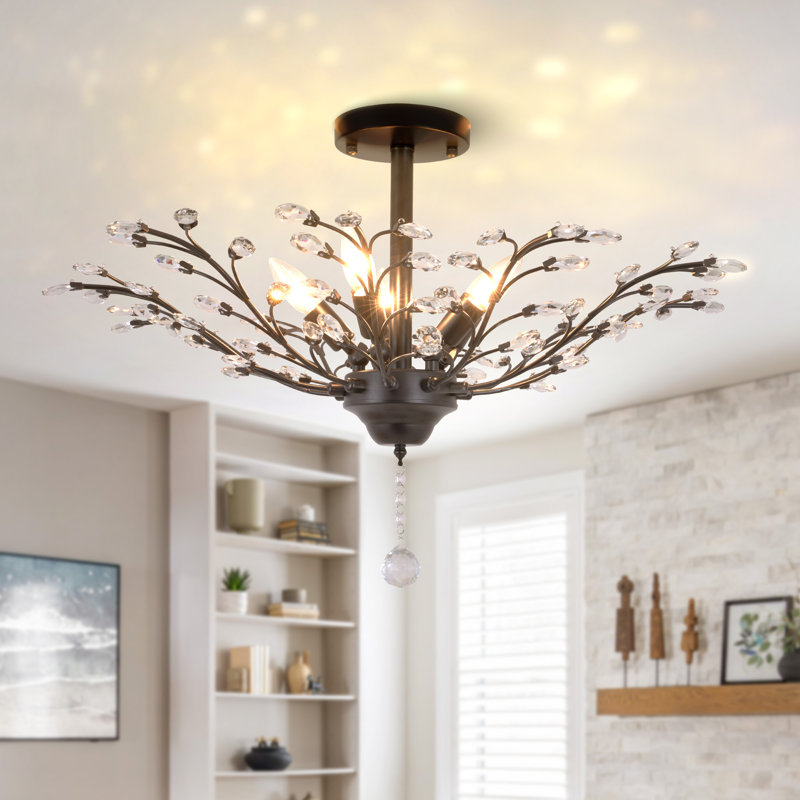 Lustre classique à 5 lumières avec accents de cristal, Noir mat