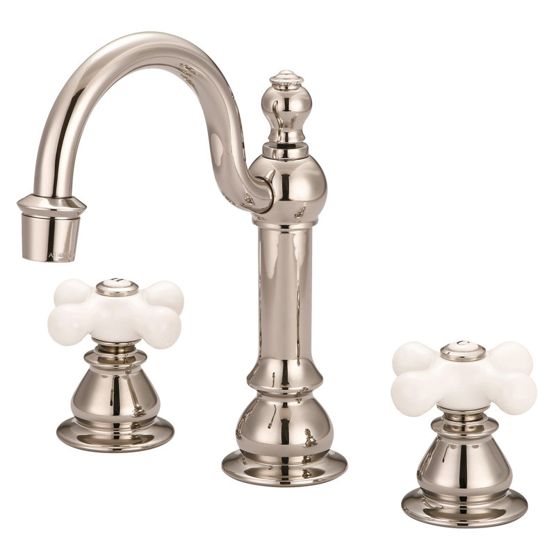 2-handle Bathroom Faucet with Drain Assembly, Porcelain Cross, Brushed Nickel