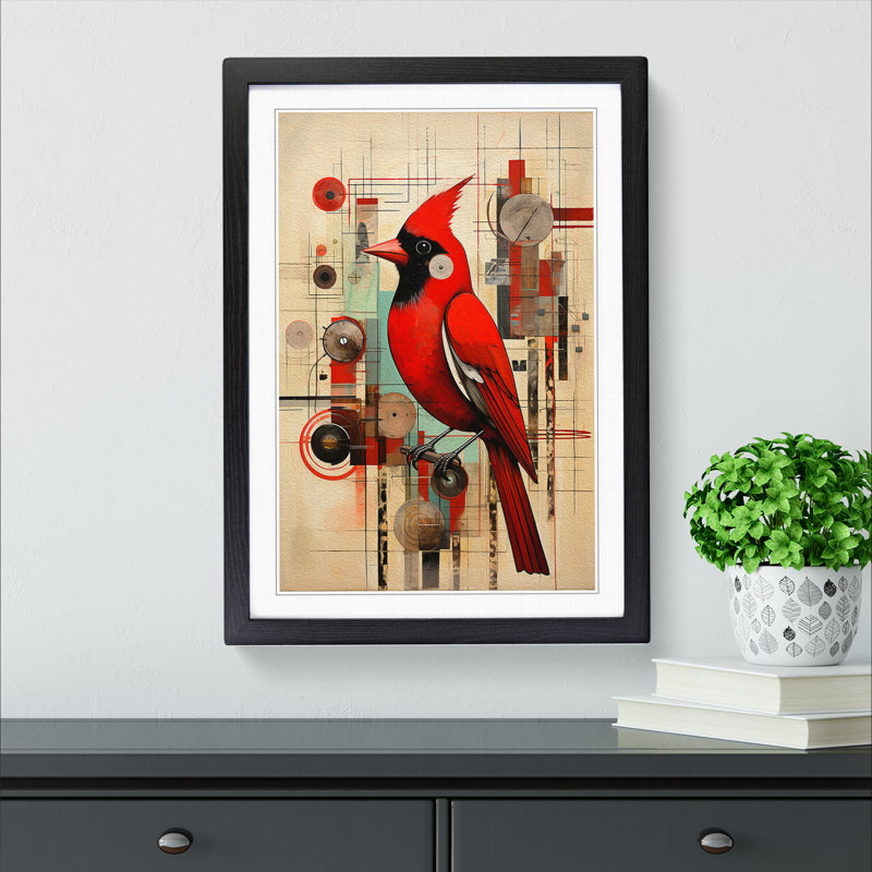 Cardinal Bird Constructivism No.2 - Single Picture Frame Print on Wood, Black Framed, 34cm H x 25cm W x 2cm D