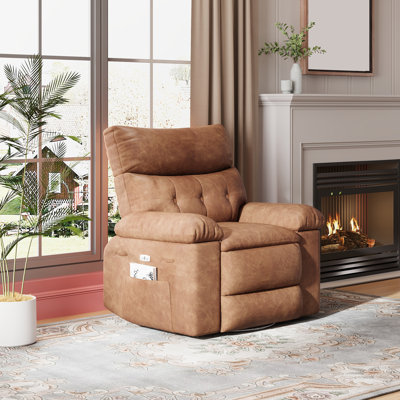Fauteuil inclinable à bascule surdimensionné de 27 po, fauteuil inclinable manuel pivotant à 360 ° en cuir de polyuréthane pour adultes, fauteuil paresseux avec accoudoir et dossier confortables en éponge 1,5X pour le salon, la chambre à coucher