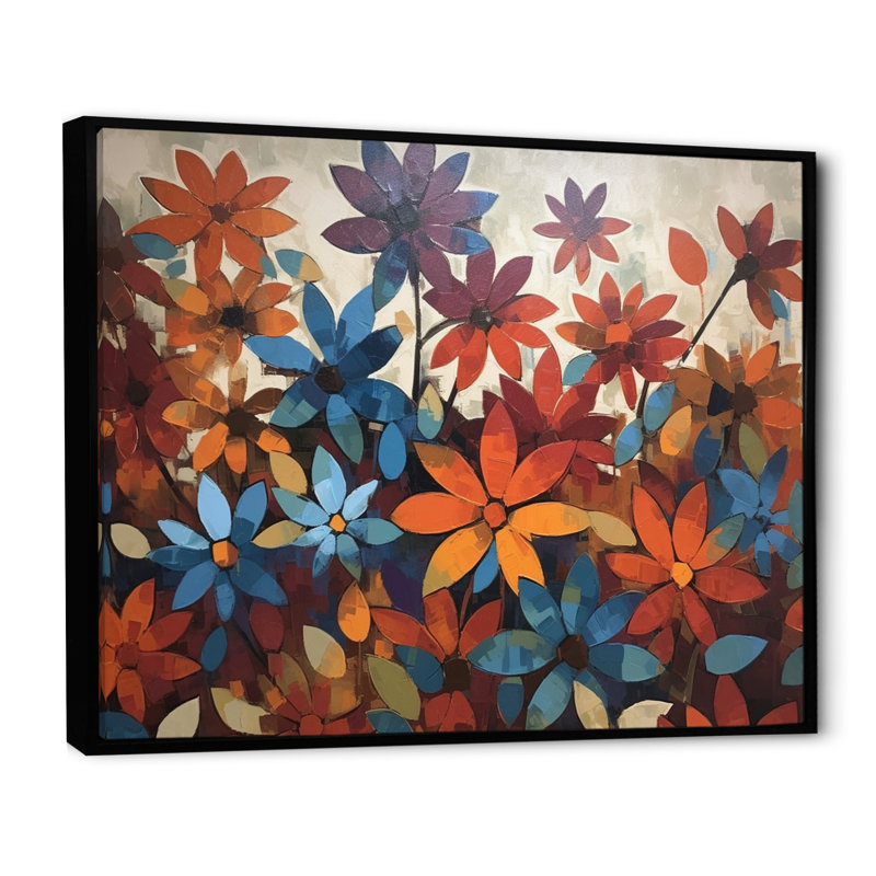 Décoration murale marguerite orange et bleu II - marguerite florale, H 30 po x l 40 po x P 1,5 po, Cadre flottant noir
