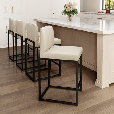 Tabouret de comptoir rembourré beige Boise de 24 po avec pieds antidérapants et structure en métal pour cuisine