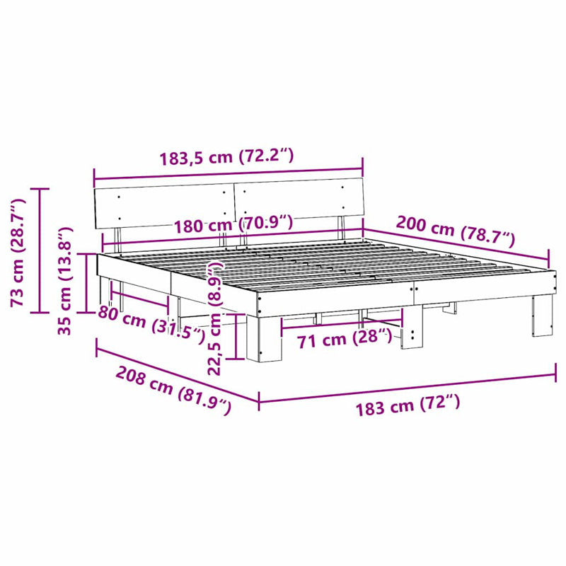 Bed Frame with Headboard Solid Pine Wood, Super King (6'), White