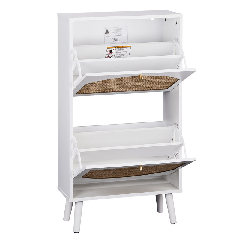 Lavenia 2-Drawer Manufactured Wood Shoe Cabinet , White/Gold