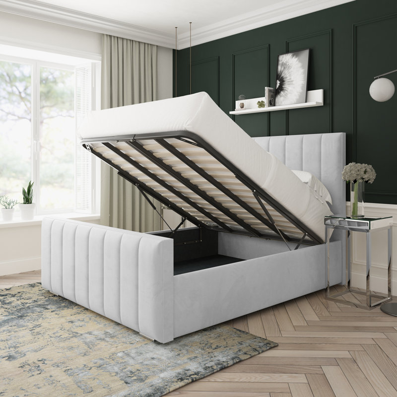 Oakley Plush Velvet Upholstered Ottoman Bed Frame, Kingsize (5'), White