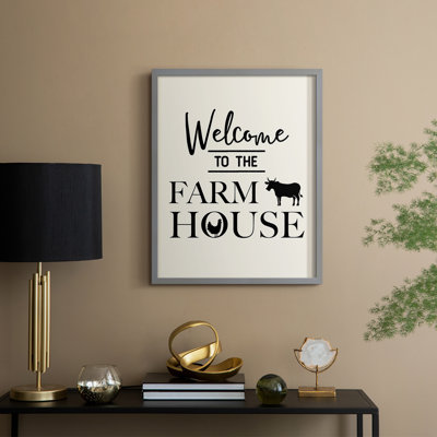 «Welcome to the Farmhouse», reproduction encadrée en bois massif