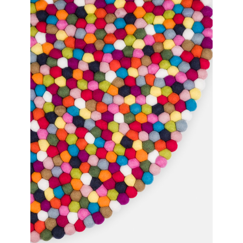 Round Lotte Geometric Wool Hand Woven Area Rug, Round 90cm