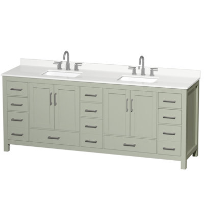 Meuble-lavabo double autoportant de 84 po avec plateau en quartz Sheffield