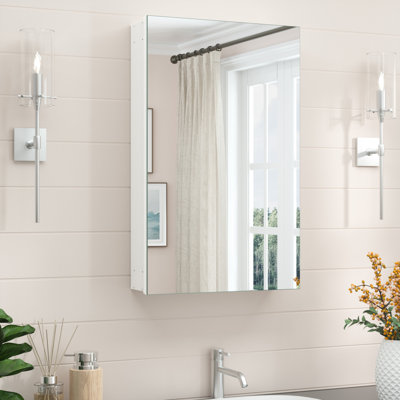 Husai Recessed or Surface Mount Aluminum Frameless Medicine Cabinet With Mirrored Door and Adjustable Shelves