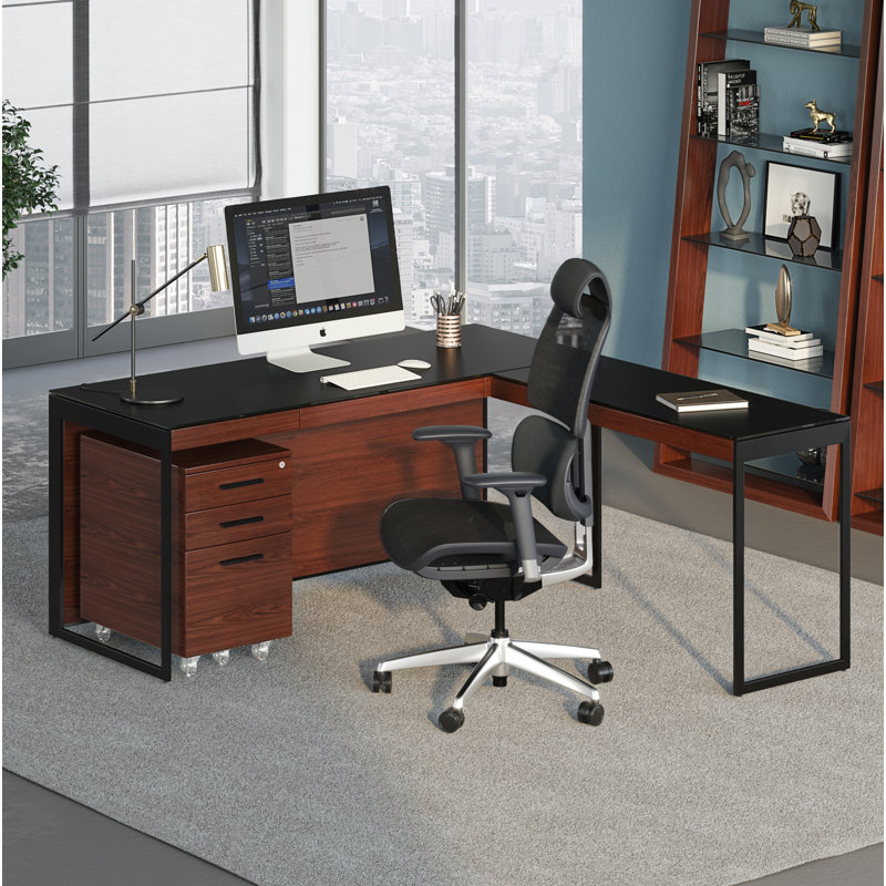 Sequel 20 Glass Writing Desk, 24.75" H x 66" W x 24" D, Chocolate Stained Walnut/Black