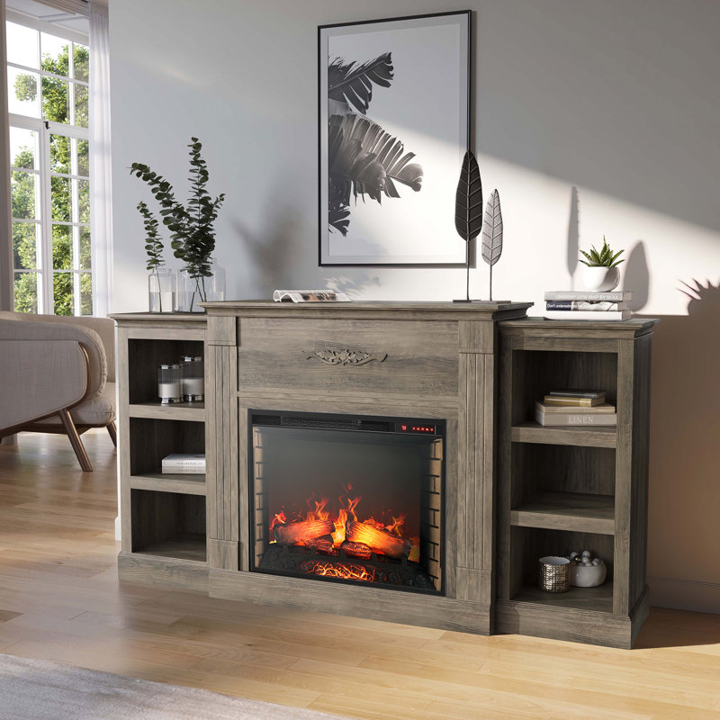 TV Stand for TVs up to 65" with Fireplace Included, Gray