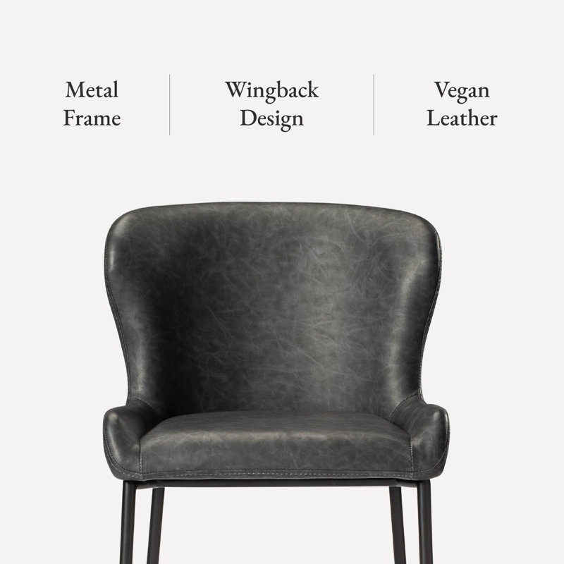 Maven Lane Naomi Stool Faux Leather, Charcoal Seat/Matte Black Frame, Counter Stool (26.77" Seat Height)