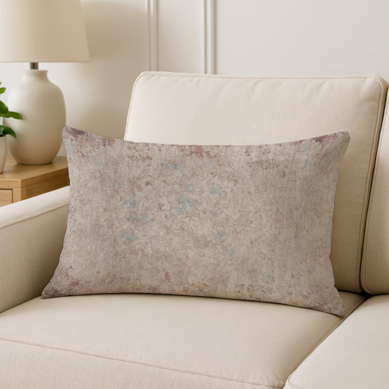 Coussin décoratif intérieur et extérieur Modern, Rectangle H 20 po x l 14 po, Ivoire / rose pâle / beige abstrait