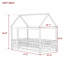 Lit simple en bois avec structure de toit et garde-corps de sécurité, rose