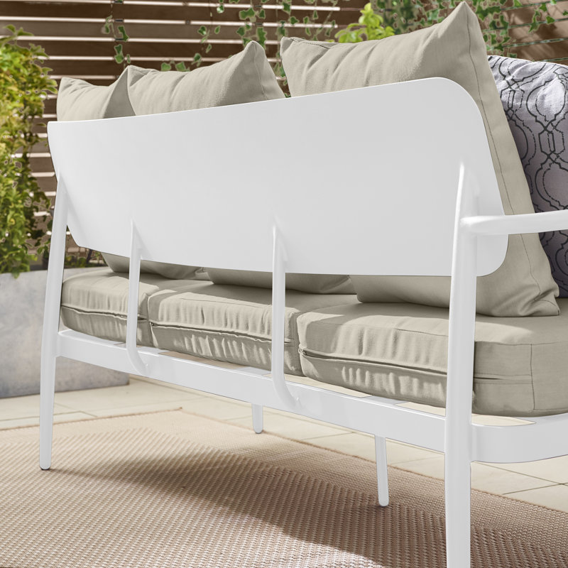 Azayla Outdoor 5 Seater Lounge Set - Modern Garden & Patio Metal Conversation Set (Cover Included), Olive/White 