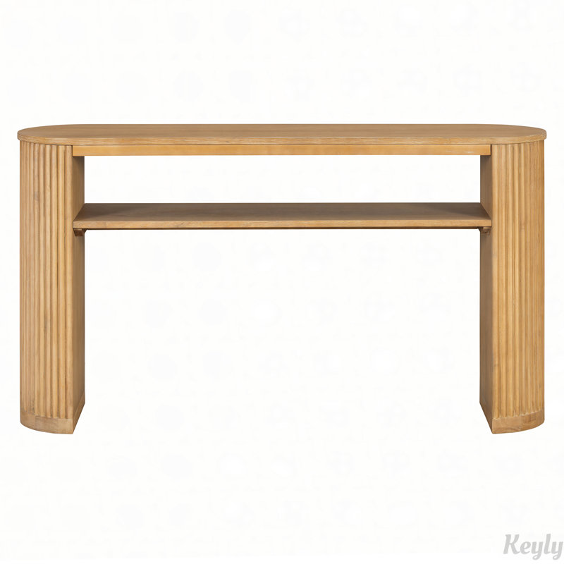 Rustic Console Table with Fluted Legs - Farmhouse Entryway Sofa Table, Vintage Oval Hallway Accent Table with Ash Veneer Top and Glaze Finish, Open Shelf, 3 Distressed Color Options