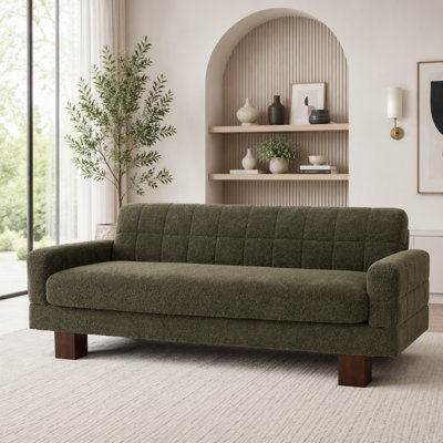 Modern Boucle Loveseat with Biscuit Tufted Back and Square Arms