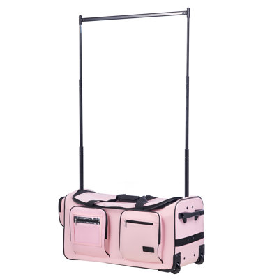 Dance Bag with Garment Rack, 29 Inch Rolling Dance Duffel, with Wheels, Height Adjustable Clothes Rack, USB Port, Privacy Protection Curtain, Ideal for Travel and Competitions, Matte Pink
