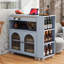 Îlot de cuisine avec table allongée K&K, îlot de cuisine sur roulettes avec lumières DEL, prises de courant et 2 portes en verre cannelé, îlot de cuisine avec compartiment de rangement et 3 tablettes ouvertes latérales, gris-1250262111
