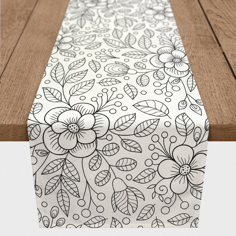 Chemin de table floral, 90 po x 16 po, Noir
