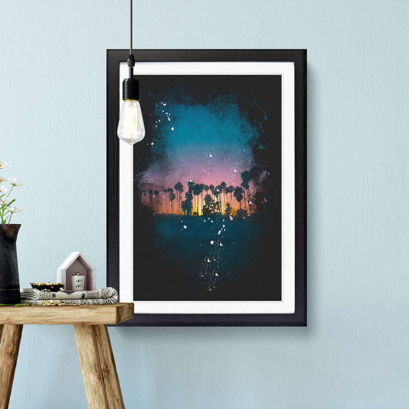 Palm Trees in Santa Barbara - Picture Frame Graphic Art Print, 63cm H x 45cm W x 2cm D, Black Framed