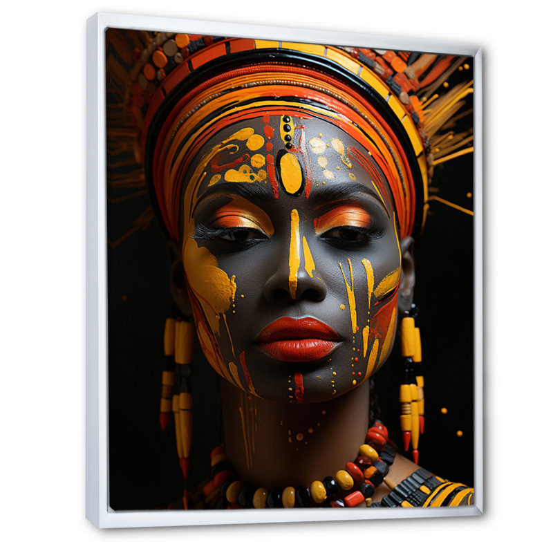 Darika tribal africain Traditions anciennes II, H 32 po x l 16 po x P 1 po, Cadre flottant blanc