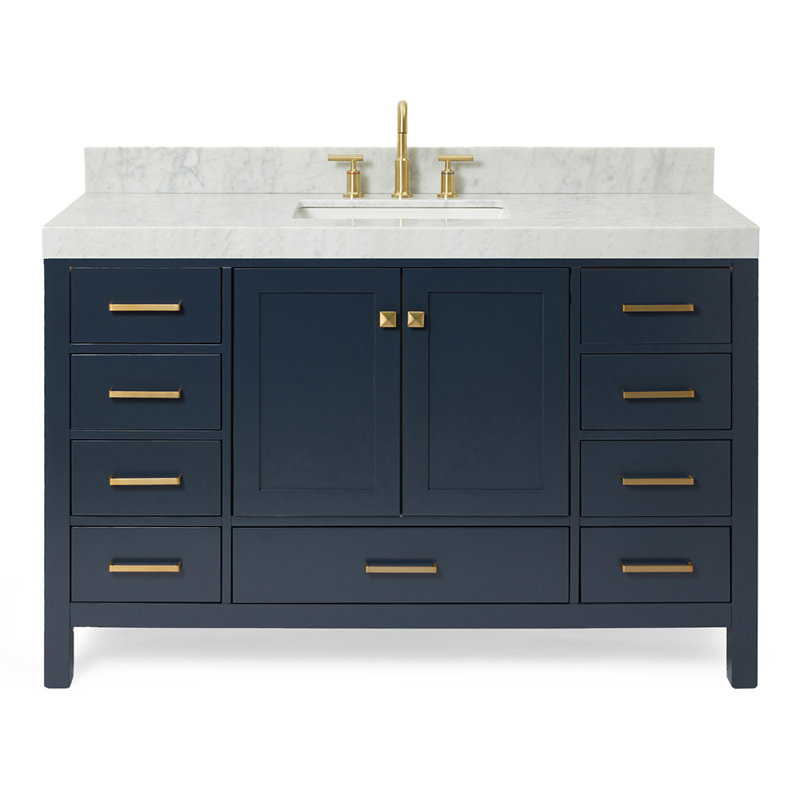 Meuble-lavabo simple 54 po avec plateau en marbre Cambridge, Bleu minuit