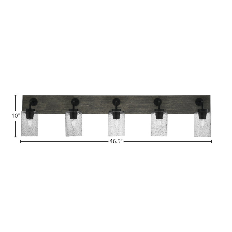 Barre d'éclairage de salle de bain 5 lumières Oxbridge, Fumée, Noir mat / gris vieilli