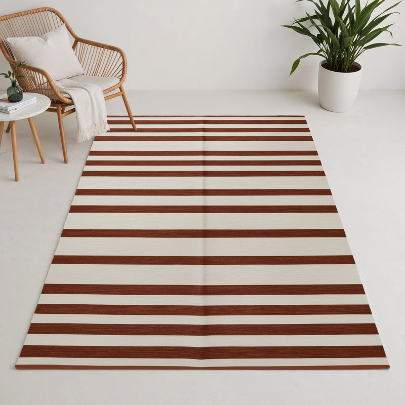 Tapis intérieur / extérieur beige HorizontalStripes, Rectangulaire 3 pi x 5 pi
