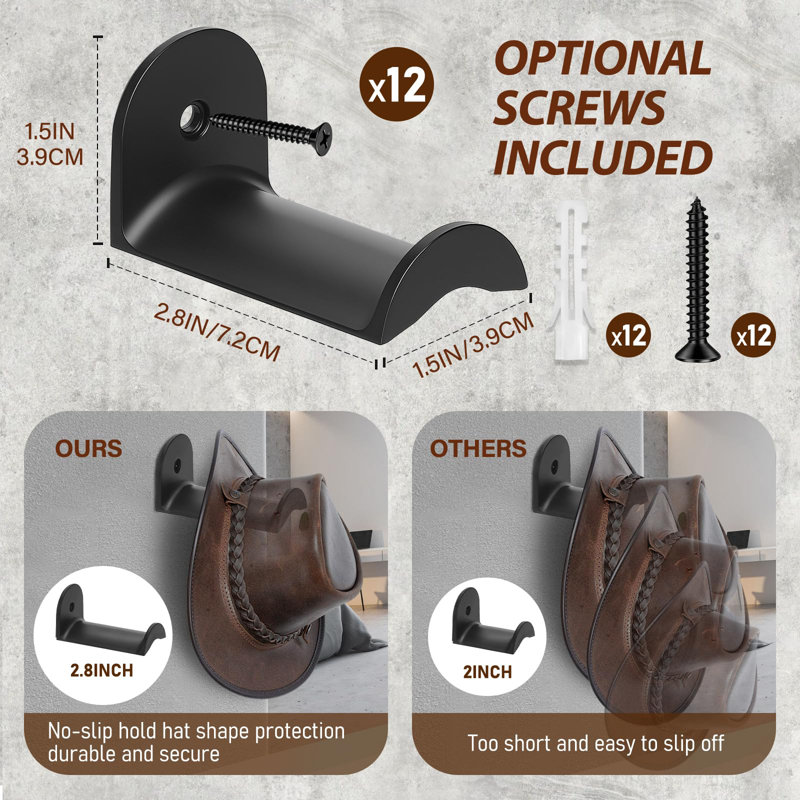 12-Pack Cowboy Hat Rack, Plastic Wall Hook