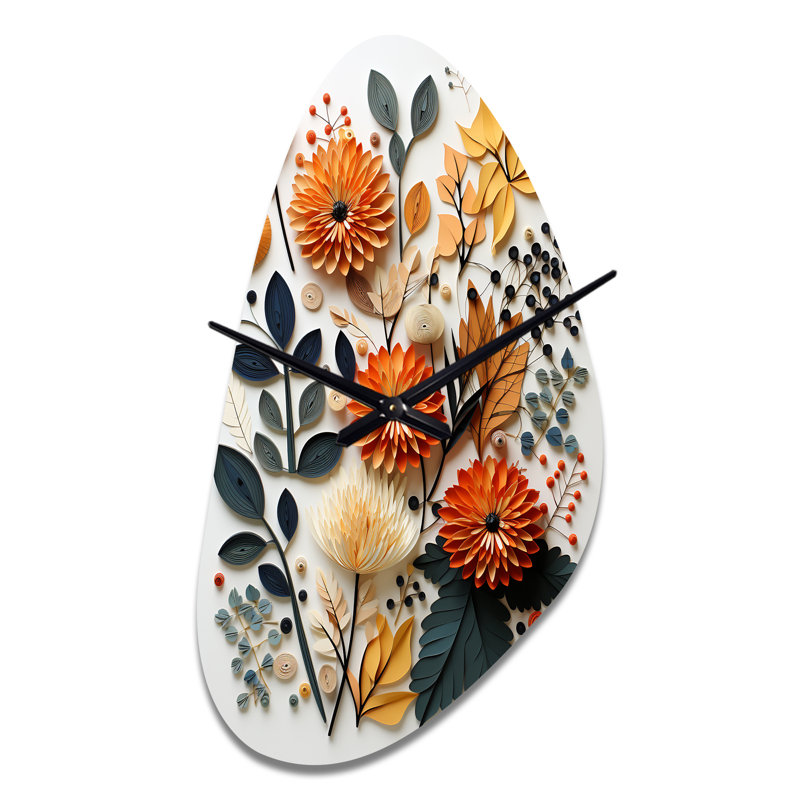 Horloge murale multicolore colorée Mid Mid Century Botanicals II - forme unique, Moyenne