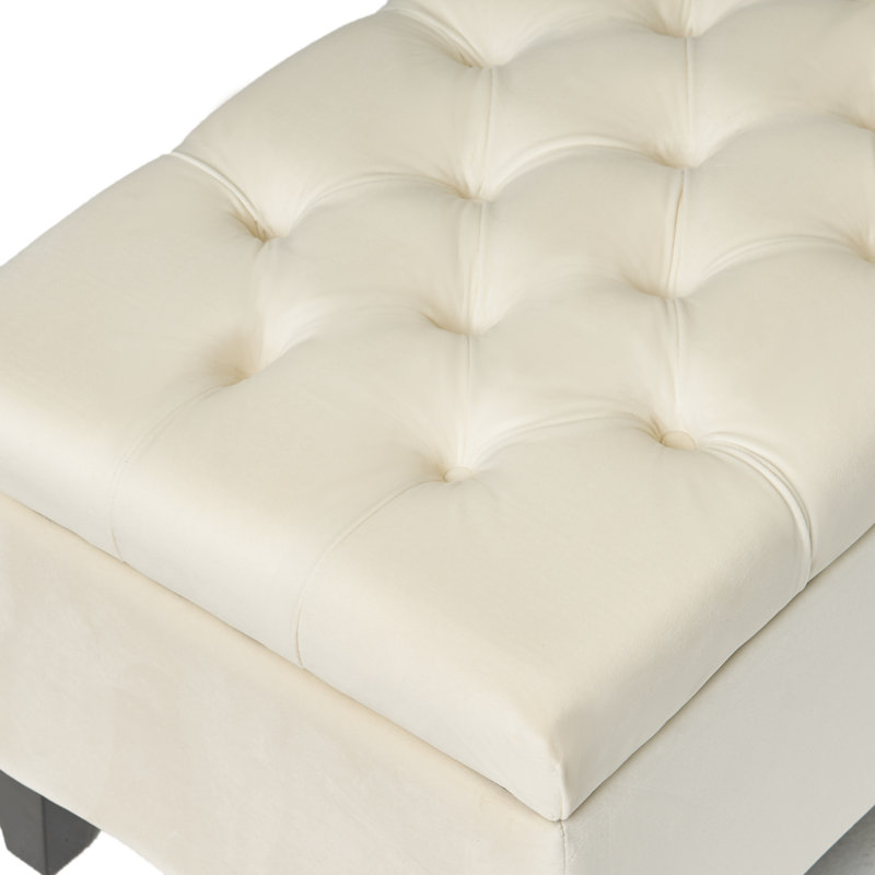 Banc de rangement en tissu Amalfi, Velours ivoire, 17" H x 51" W x 17.5" D