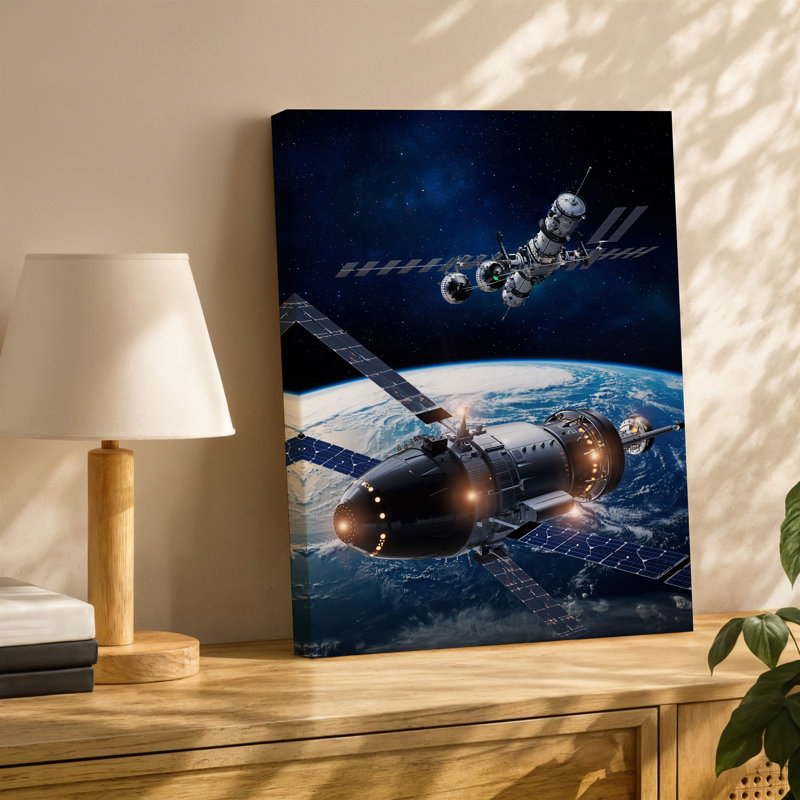 Toile, "Vue panoramique d'une scène de l'espace futuriste", art mural élégant, H 11 po x l 14 po